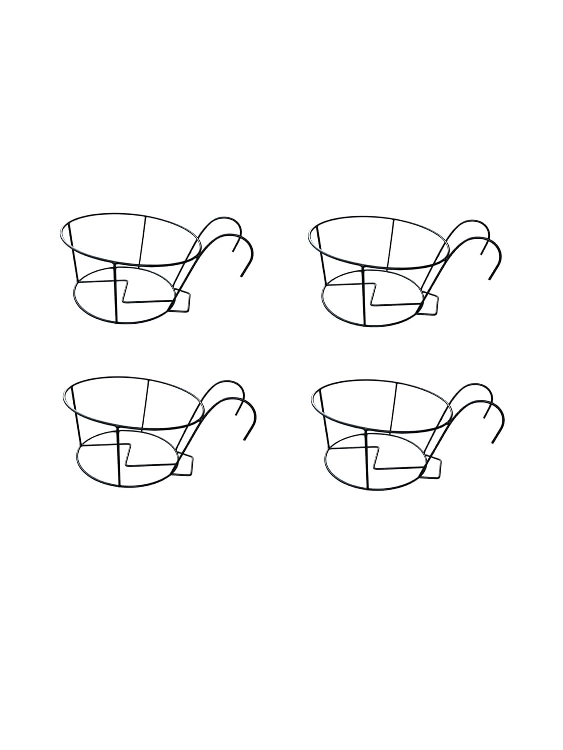 Hanging Railing Planters Multipurpose Flower Pot Holder for Deck Home Garden Black 20Cm | 4 Hanging Railing Planters