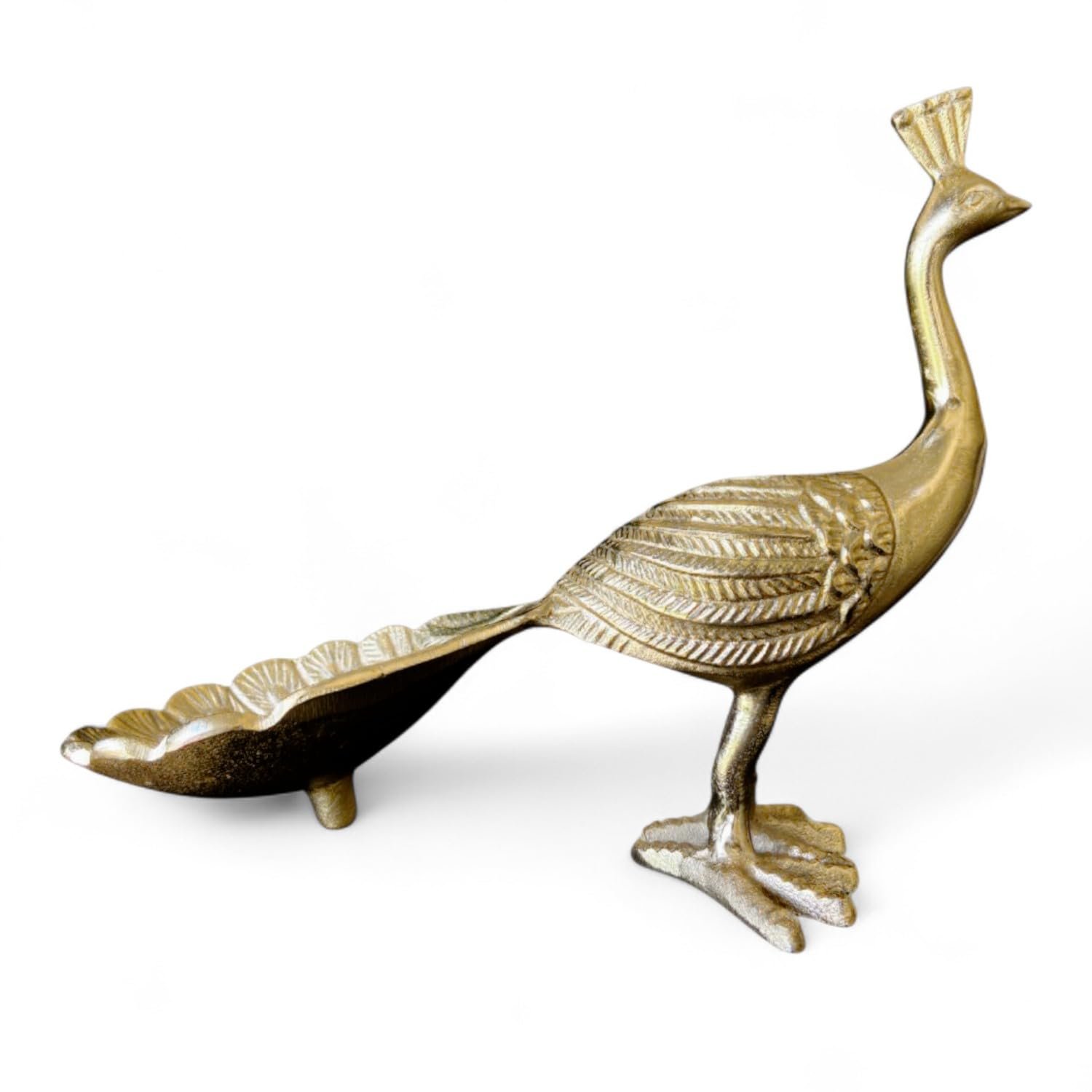 Decorative Aluminium Peacock Figurine, Gold Finish, Home Decor Sculpture