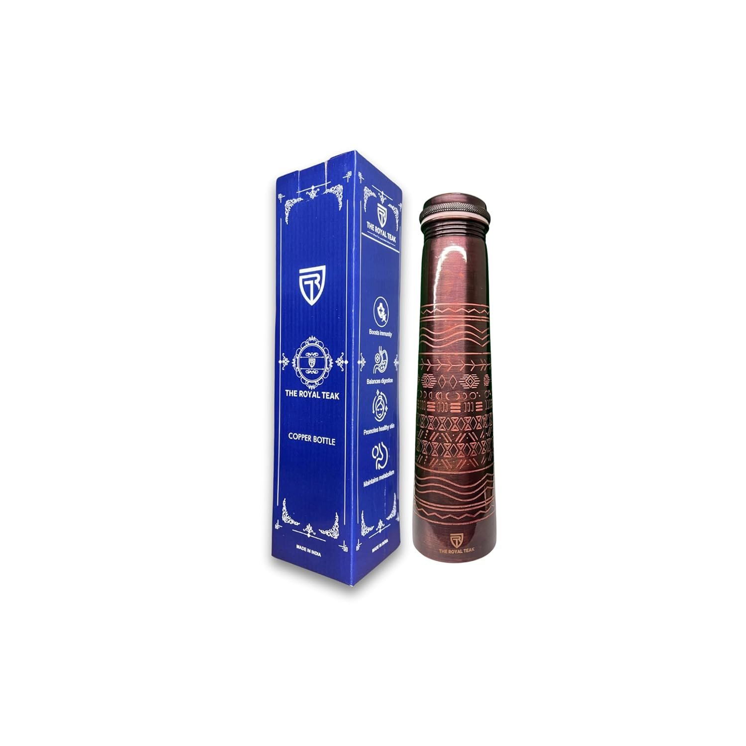 Pure Copper Tower Water Bottle (950ml) | Handmade Ayurvedic Design