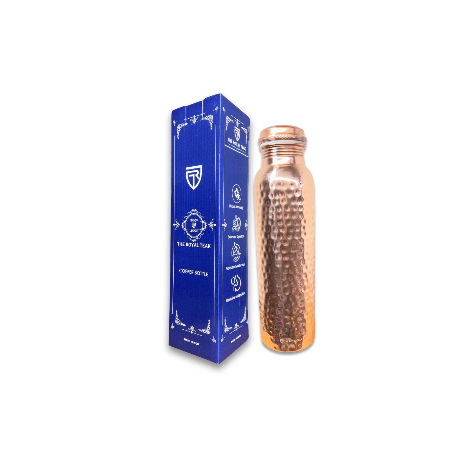 Ayurveda-Inspired Copper Hammered Bottle (950ml) | Pure Copper